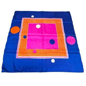 Vintage 60s Anne Fogarty Square Silk Scarf Hand Rolled Mod Geometric Dopamine